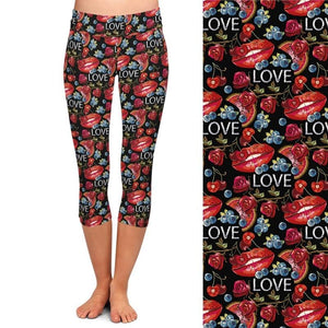 Ladies 3D Love & Lips Printed Capri Leggings