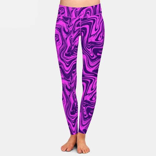 Ladies Purple Marble Patterned Printed Leggings