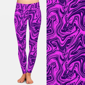 Ladies Purple Marble Patterned Printed Leggings