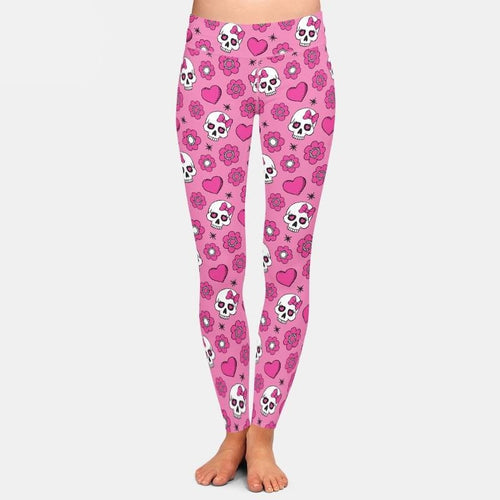 Ladies 3D Flowers, Skulls & Hearts Printed Leggings