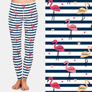 Ladies Cute Flamingos & Hearts Printed Leggings