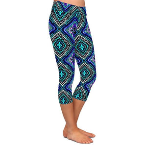 Ladies New Geometric Digital Printed Capri Leggings