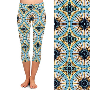 Ladies New Geometric Digital Printed Capri Leggings