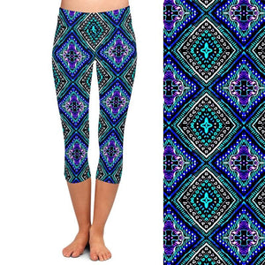 Ladies New Geometric Digital Printed Capri Leggings