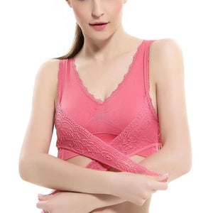 Ladies Lace Solid Colour Cross Over Side Clasps Comfortable Bra