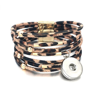 Fashion Magnetic Leopard Bracelets - Real Leather For 12mm/18mm Snap On Button Charms