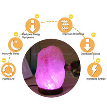 Load image into Gallery viewer, Hand Carved Himalayan Rock Salt Lamp Night Light - USB With Wooden Base