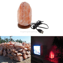 Laden Sie das Bild in den Galerie-Viewer, Hand Carved Himalayan Rock Salt Lamp Night Light - USB With Wooden Base