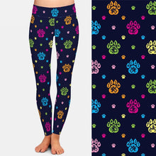 Laden Sie das Bild in den Galerie-Viewer, Ladies Cartoon Rainbow Dog Paw Printed Leggings