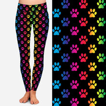 Laden Sie das Bild in den Galerie-Viewer, Ladies Cartoon Rainbow Dog Paw Printed Leggings