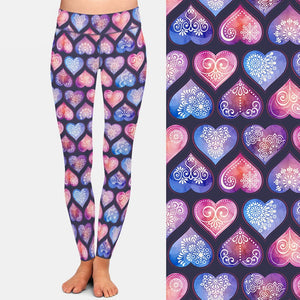 Ladies Fashion Coloured Hearts Printed Leggings