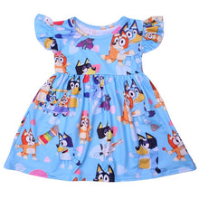 Load image into Gallery viewer, Fashion Girls Puffy Sleeve Cartoon Patterned Soft Milk Silk Party Dress