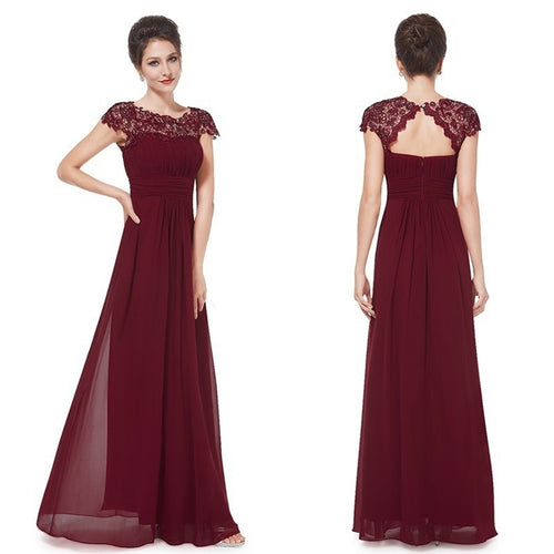 Womens Elegant Floral Lace Backless Solid Colour Evening Dress