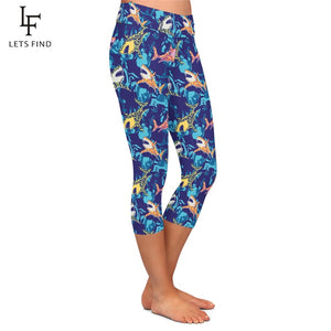 Ladies Coloured Shark Printed Capri Leggings