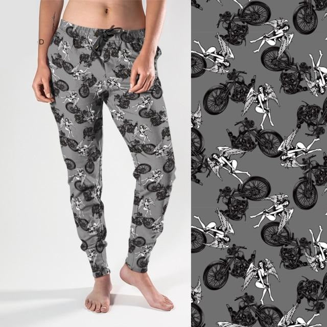 Ladies 2021 New Style Streetwear Joggers - Motorcycles & Angels Print