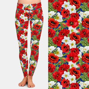 Ladies New 3D Poppies & Flowers Printed Leggings