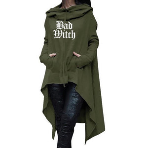 Womens Long Irregular Bad Witch Printed Hoodies
