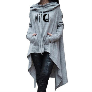 Womens Long Irregular Witch Printed Hoodies