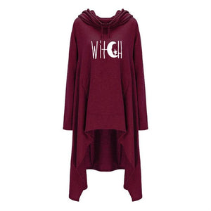 Womens Long Irregular Witch Printed Hoodies