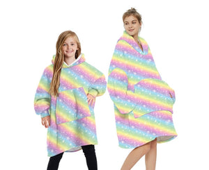 Oversized Assorted Printed Adults & Kids Plush Sherpa Hoodies With Front Pockets
