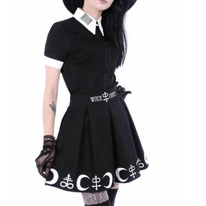 Womens Punk Rock Gothic Black Witchy Printed Tops & Skirts