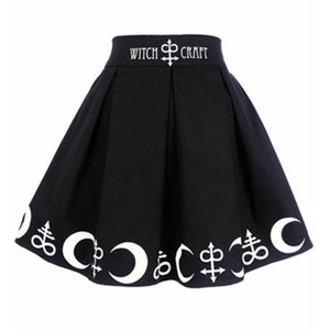 Womens Punk Rock Gothic Black Witchy Printed Tops & Skirts