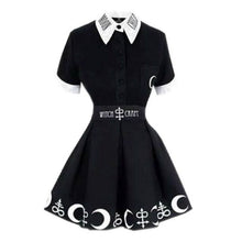 Carica l&#39;immagine nel visualizzatore di Gallery, Womens Punk Rock Gothic Black Witchy Printed Tops &amp; Skirts