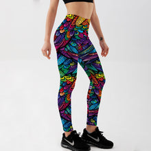 Load image into Gallery viewer, Ladies Rainbow Coloured 3D Feathers Leggings