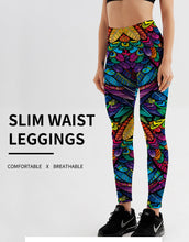 Load image into Gallery viewer, Ladies Rainbow Coloured 3D Feathers Leggings