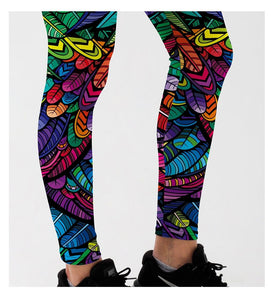 Ladies Rainbow Coloured 3D Feathers Leggings