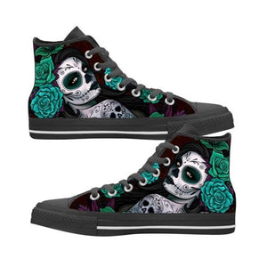 Day Of The Dead Sugar Skull Printed Lace-Up Hi Top Sneakers