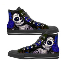 Load image into Gallery viewer, Day Of The Dead Sugar Skull Printed Lace-Up Hi Top Sneakers