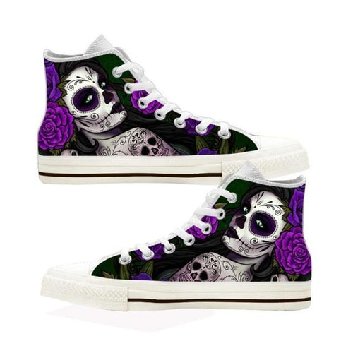 Day Of The Dead Sugar Skull Printed Lace-Up Hi Top Sneakers