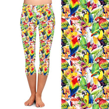 Charger l&#39;image dans la galerie, Ladies 3D Watercolour Exotic Birds, Parrots &amp; Tropical Flowers Printed Capri Leggings