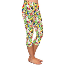 Charger l&#39;image dans la galerie, Ladies 3D Watercolour Exotic Birds, Parrots &amp; Tropical Flowers Printed Capri Leggings