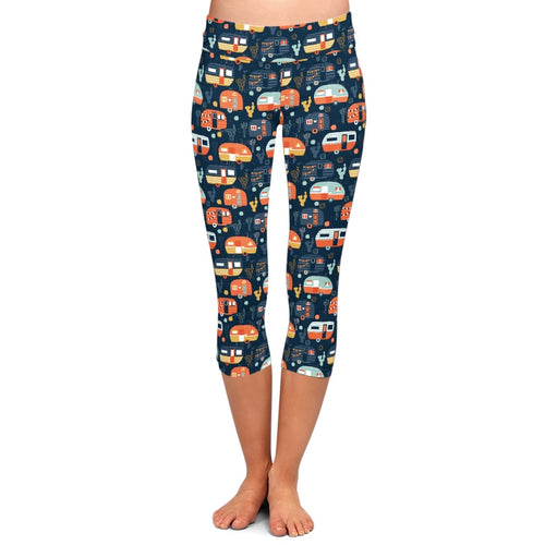 Ladies 3D Camping, Cars & Tents Printed Capri Leggings