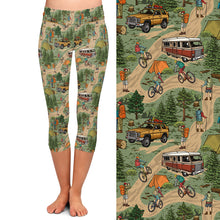Load image into Gallery viewer, Ladies 3D Camping, Cars &amp; Tents Printed Capri Leggings
