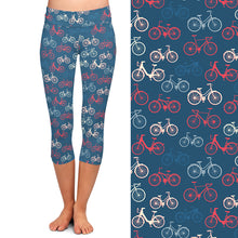 Laden Sie das Bild in den Galerie-Viewer, Ladies Colourful Bicycles Printed Capri Leggings