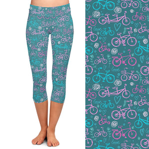 Ladies Colourful Bicycles Printed Capri Leggings