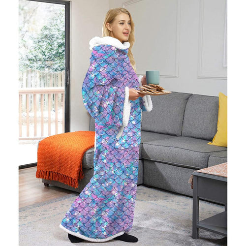 Long Wearable Oversized Assorted Blankets With Pocket - One Size