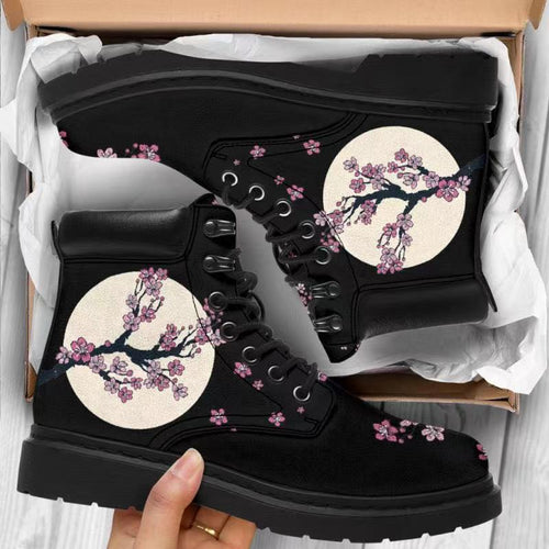 Ladies Flowers & Bees Designed Fashion Printed Lace-Up Boots