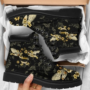 Ladies Flowers & Bees Designed Fashion Printed Lace-Up Boots