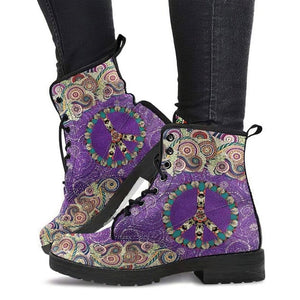 Ladies Peace Mandala Purple Lace-up Boots