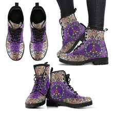 Load image into Gallery viewer, Ladies Peace Mandala Purple Lace-up Boots