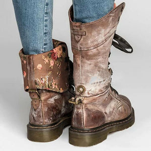 Ladies New Mid-Calf Retro Fold-Down Vintage Boots