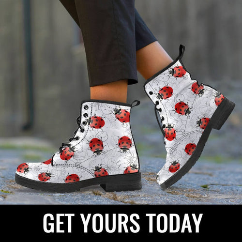 Ladies Cute Ladybug Fashion Lace-Up Boots