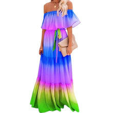 Load image into Gallery viewer, Womens Gorgeous Off Shoulder Strapless Rainbow Gradient Colour Printed Dresses
