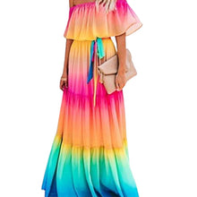 Laden Sie das Bild in den Galerie-Viewer, Womens Gorgeous Off Shoulder Strapless Rainbow Gradient Colour Printed Dresses