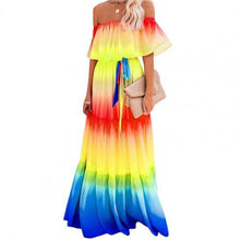 Carica l&#39;immagine nel visualizzatore di Gallery, Womens Gorgeous Off Shoulder Strapless Rainbow Gradient Colour Printed Dresses