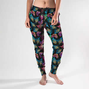 Ladies 2021 New Style Streetwear Joggers - Colourful Peacock Feathers & Butterflies Print